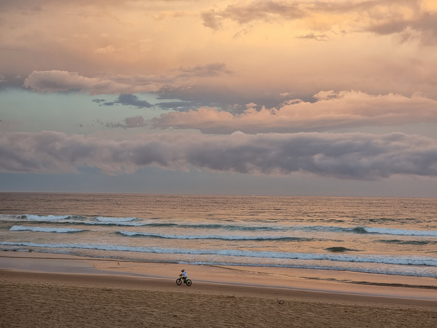 BT28 "Boy and bike". Dusk, Manly Beach