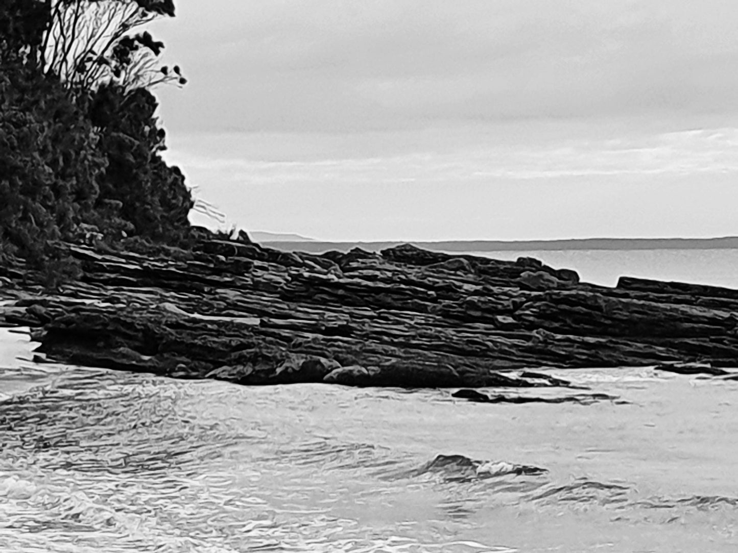 Black and white landscape. Rocks on Hyams Beach point.
